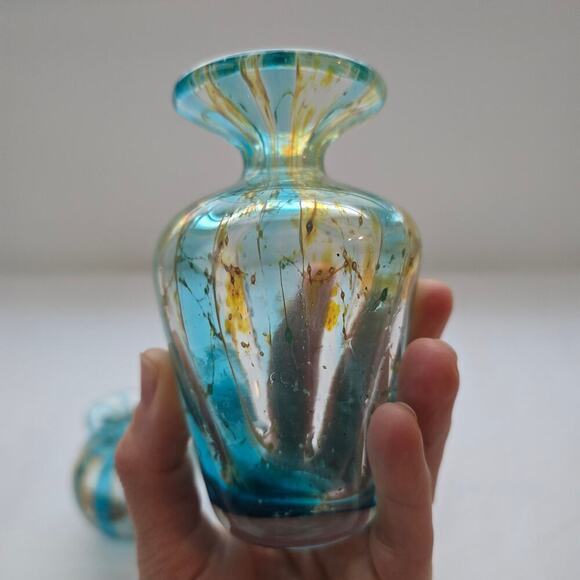 Mdina Two Mini Glass Vases Maltese Art Crystal Blue Stripe Crizzle 1970's MCM - Picture 16 of 16